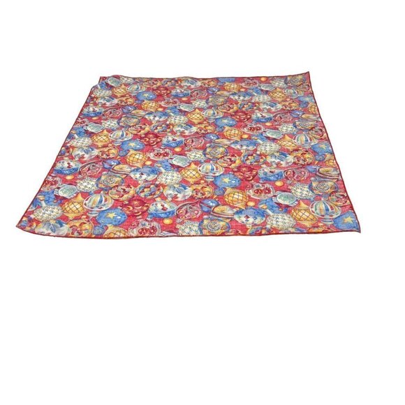 Christmas Fabric Napkins Set of 4 Bright Blue Red Orange Ornaments - Picture 3 of 5